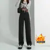 Jeans negros de pierna ancha para mujer talla extra, forrados de polar para invierno, gruesos, holgados, corte recto, largos hasta el suelo, tiro alto, adelgazantes