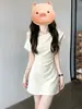 Vestido blanco para cuerpo tipo pera, vestido Berkeley, hombros descubiertos, un solo hombro, falda corta ajustada, atuendo de verano suave para mujer