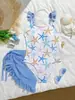 2027 Novo Estilo Transfronteiriço Maiô Infantil Peça Única Menina Estampa Estrela do Mar Comércio Exterior Conjunto de Duas Peças Renda Moda Praia Infantil Média e Grande