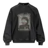 Sudadera con Capucha de Cuello Redondo Lavada Desgastada con Estampado de Figura Abstracta para Hombre Primavera/Otoño Holgada Casual de Calle Marca de Tendencia
