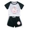 Conjunto infantil de manga curta com estampa de desenho Hello Kitty Verão 2023 novo conjunto de duas peças com shorts finos da moda para meninas