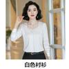 Camisa branca feminina primavera manga longa moda coreana ol estilo estrangeiro gola V camisa de chiffon acetinado profissional feminina uma geração de cabelo
