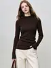 Suéter de Punto de Color Sólido de Alta Gama Francés con Cuello Medio Alto y Mangas Largas para Mujer Otoño Invierno Elegante Versátil Ajustado Capa Base Suéter
