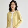 Cárdigan de punto liso minimalista estilo coreano con pequeños botones dorados y cuello redondo para mujer, nuevo diseño de principios de otoño, top de nicho moderno