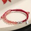 [Danza de la Serpiente Dragón] Pulsera de Pareja con Cuentas de Cristal de Fresa Original para Mujer, Pulsera de Obsidiana Plateada con Cuerda, Joyería al por Mayor
