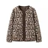 Ropa de mujer europea y americana transfronteriza nueva retro cuello redondo un solo botón lana de cordero polar cálida estampado de leopardo chaqueta abrigo de algodón