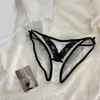 Calcinha Sexy Transparente de Renda com Laço Romântico Estilo Francês, Confortável que Abraça o Quadril, Cortada Alta Emagrecedora