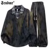 Conjunto Retro Americano Sucio de Manga Larga para Hombre Otoño Holgado Casual Deportivo Sudadera Falsa de Dos Piezas Conjunto de Dos Piezas Tie-Dye de Moda
