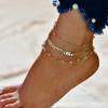 Tobillera de playa de múltiples capas con circonita, hojas, perlas, diseño de ocho caracteres, sol, luna y estrellas, joyería