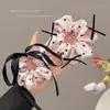 Scrunchie de Cetim com Bolinhas Rosa com Laço e Fita, Prendedor de Cabelo Estilo Ballet Ultra-Fada, Acessório de Cabelo Elástico para Mulheres