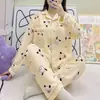 Pijamas de manga larga de primavera y otoño para mujer, de algodón con nubes y tela arrugada, estilo princesa dulce, estilo japonés, ropa fresca para el hogar.