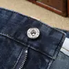 Calça Masculina Jeans Algodão Elástico Cintura Média Slim Fit Reta Branca Lavada Grossa Azul Escuro Nova Outono Inverno