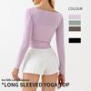 Top de manga larga para mujer para fitness con diseño retorcido, fácil de poner y quitar, adecuado para actividades al aire libre, adelgazante, disimula, secado rápido, ropa de yoga, se puede usar en el exterior