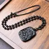 Pingente Original de Obsidiana Natural Cinco Ratos Reunindo Riqueza Colar de Obsidiana Dourada e Preta Pingente de Rato Colar de Prosperidade Masculino Zodíaco
