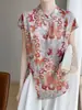 Camisa Retro de Verão com Gola Cheongsam, Estampa em Seda Sintética, Manga Curta, Design Feminino Emagrecedor, Top Estilo Chinês