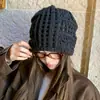 Novo Chapéu de Malha Liso com Borda Enrolada Estilo Japonês Vazado Casual Versátil Slouchy Gorro Grande Circunferência da Cabeça Proteção para Orelhas Solta Chapéu para o Frio para Mulheres