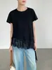 Top de Encaje Patchwork de Manga Corta Estilo Coreano Taochuan, Adelgazante y Favorecedor de la Figura, Camiseta Irregular en Capas M8706