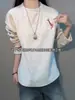 Sudadera Gris Bordada Estilo Americano con Cuello Redondo y Estampado Floral Blanco para Hombre, Camiseta de Manga Larga Gruesa de Forro Polar para Otoño e Invierno, Prenda Base para Pareja