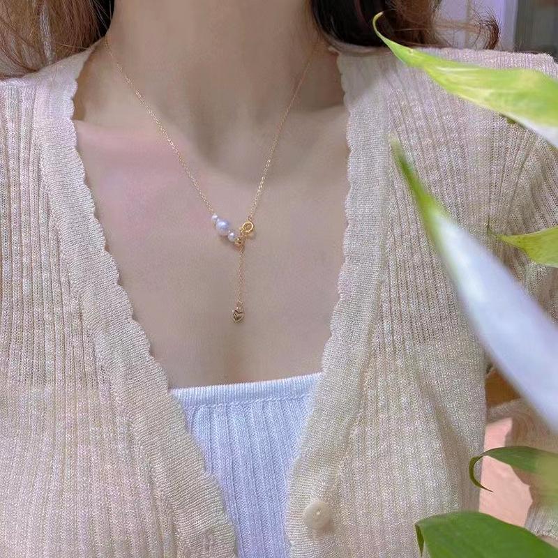 极简天然淡水珍珠项链小众设计感14k注金抽拉百搭