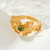 Anel Aberto Borboleta com Textura Tridimensional de Alto Padrão, Anel Esmeralda Estilo Corte Vintage, Anel Ajustável para Dedo Indicador