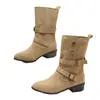 Botas de Moda Urbana Diaria para Mujer con Cordones Adelgazantes Otoño/Invierno Hebilla Metálica Botas de Media Caña Estilo Western para Mujer Tacón Grueso Retro