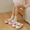 Pantuflas de algodón genuinas de Kitty de Sanrio para mujer, pantuflas cálidas de felpa para uso en casa en invierno, pantuflas IP antideslizantes para interiores
