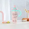 Nova caneca térmica de aço inoxidável 316, caneca de gelo criativa e fofa de animal de estimação, grande capacidade, caneca com canudo conveniente para carro para meninas