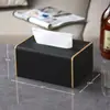 Los fabricantes de cajas de pañuelos pueden personalizar cajas de pañuelos de cuero modernas y sencillas para oficinas y hoteles, cajas de servilletas de lujo ligero