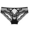 Ropa interior sexy de encaje de talla grande europea y americana para mujer, malla hueca cruzada con puntos de onda, cintura media, cadera descubierta, calzones cómodos