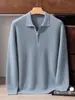 Suéter de alta qualidade, modelo novo, Consinee 100% cashmere puro para homens, gola polo, espessado, camisa base de tricô com meio zíper