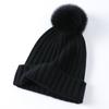 Gorro de Tricô Feito de Caxemira Pura para Mulheres, Gorro Adulto Canelado com PomPom de Pelo de Raposa Removível, Gorro com Proteção para Orelhas, Quente, Fresco e Doce