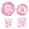 Mm351 Fita Rosa Louça Festa Conjunto de 8 Peças Fita Decoração de Feriado Prato de Papel Copo de Papel Conjunto