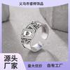 Anel de poker estilo europeu e americano retrô de prata tailandesa com diamante rosa amor para homens e mulheres personalidade design de nicho anel versátil