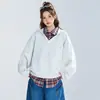 2025 Youxu Clásico Sudadera a Cuadros de Color Contrastante Falsa de Dos Piezas Estilo Perezoso de Otoño Moda Camiseta Holgada y Casual