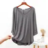 Camiseta Base de Modal para Mujer, Estilo Holgado Delgado con Mangas Tres Cuartos, Ropa Interior de Verano, Pijama Ropa de Casa Talla Grande, Camiseta Corta Delantera y Larga Trasera