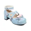 Zapatos Estudiantiles para Mujer Lolita con Lazo Redondos de Tacón Medio, Talla Grande, K1-7