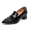 Zapatos de tacón alto de punta para mujer, nuevo estilo otoño e invierno 2026, sin cordones, tacón grueso con hebilla metálica, zapatos de cuero simples y elegantes para el trabajo