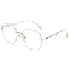 Gafas de Prescripción Sin Montura Poligonales Estilo Xiaohongshu para Mujer, Titanio Puro Ultraligero con Bordes Cortados en Diamante, Se Pueden Personalizar con Lentes de Prescripción
