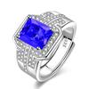 Nuevo Estilo Novedoso Circonita con Incrustaciones de Diamantes Completos Diamante Princesa Cuadrado Azul Mar Esmeralda Anillo Moda Color Vivo Anillo Tesoro