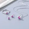 Set de 3 piezas de collar, anillo y aretes de plata de ley maciza S925 estilo ins, base en blanco para diamantes DIY