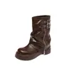 Hebilla de cinturón estilo nuevo botas cortas estilo Martin, versión coreana de botas de caña alta, botas casuales de tacón de cuña, tallas 34-45, botas de exportación