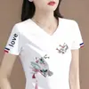 Comercio Exterior Transfronterizo Despacho de Aduana de Comercio Exterior Stock Gran Marca Mamá Mediana Edad Holgado Manga Corta Camiseta Casual Adelgazante Estilo Chino Estampado Top