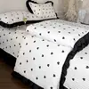 Juego de colcha de verano estilo ins lavado de princesa de cuatro piezas con ribete de encaje, juego de sábanas de tres piezas para dormitorio, ropa de cama para cama de dormitorio