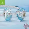 Dijes de plata originales serie de viajes avión colgante DIY accesorios aceite azul plata S925 pulsera collar con cuentas