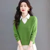 Nuevo Suéter de Punto de Gran Tamaño para Mujer, Reductor de Edad, para Primavera y Otoño 2026, Suéter de Punto Holgado a la Moda con Cuello de Camisa, Conjunto Falso de Dos Piezas