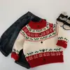 Cardigã de Lã de Inverno para Meninos 2026 Novo Estilo de Inverno Suéter Jacquard de Flocos de Neve para Meninas Roupa Festiva de Ano Novo para Crianças