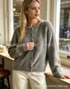 Cardigã de tricô com gola redonda, macio e aconchegante, estilo europeu e americano para mulheres, novo modelo outono e inverno, corte solto, ombro caído, de abotoar, casaco de tricô liso