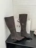 Botas finas de salto alto stiletto bico fino de perna longa 2026 outono e inverno camurça zíper lateral over-the-knee longas para mulheres