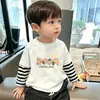 Ropa para niños, camiseta de manga larga para niños, algodón puro, ropa de otoño, camiseta básica para niños talla mediana y grande, nuevo modelo 2026, top falso de dos piezas para niños