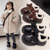 Sapatos de Couro de Lã para Meninas 2025 Novo Estilo de Inverno Sapatos Lolita com Forro de Lã Mocassins Estilo Britânico Melard Sapatos Quentes de Algodão